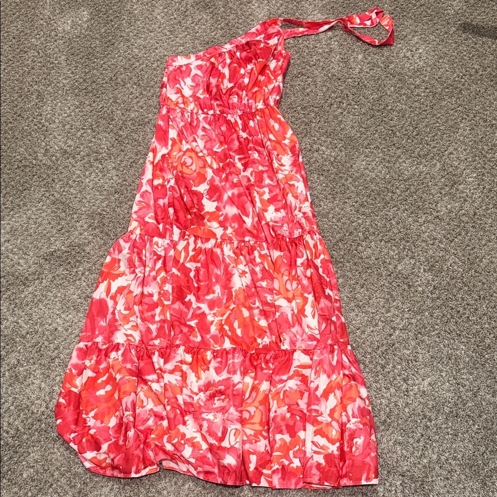 Pink Floral One-Shoulder Dress